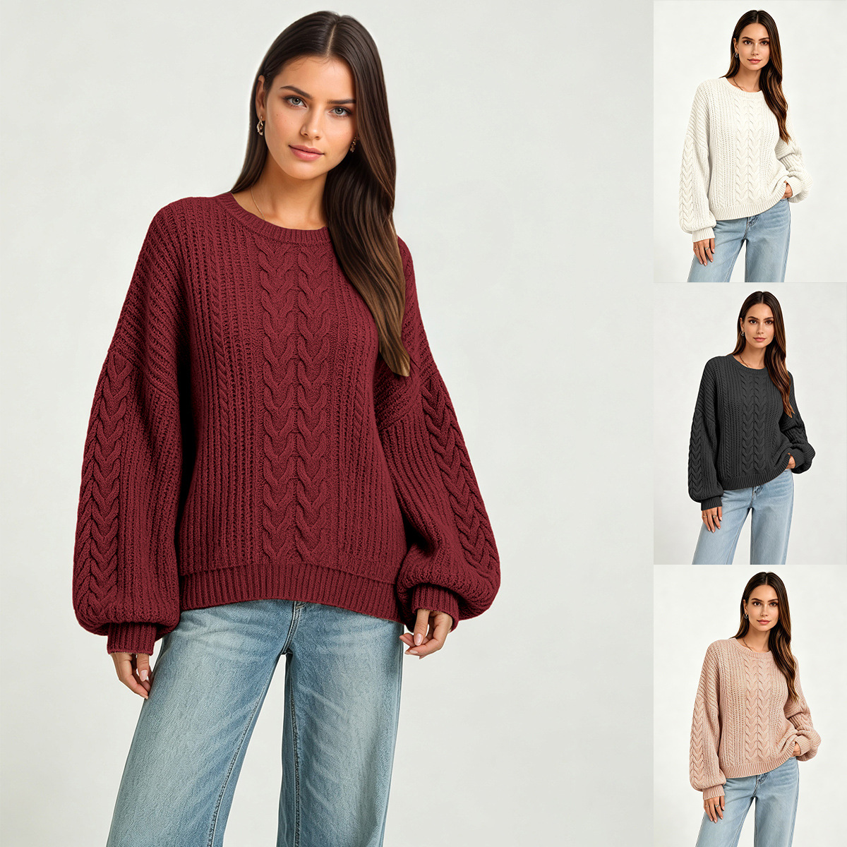 Women's Crewneck Cable-Knit Pullover Sweater