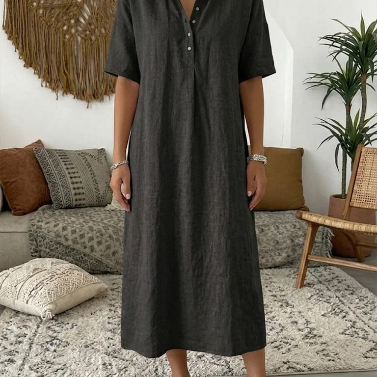 Women's Casual Straight-Fit Linen Short-Sleeve Polo Dress