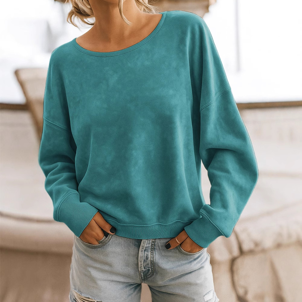 Women's Casual Loose Long-Sleeve Printed Crewneck Knit Sweatshirt