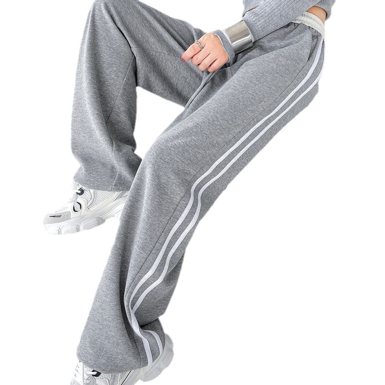 Striped Wide-Leg High-Waist Sweatpants for Women, Loose Straight Korean Style