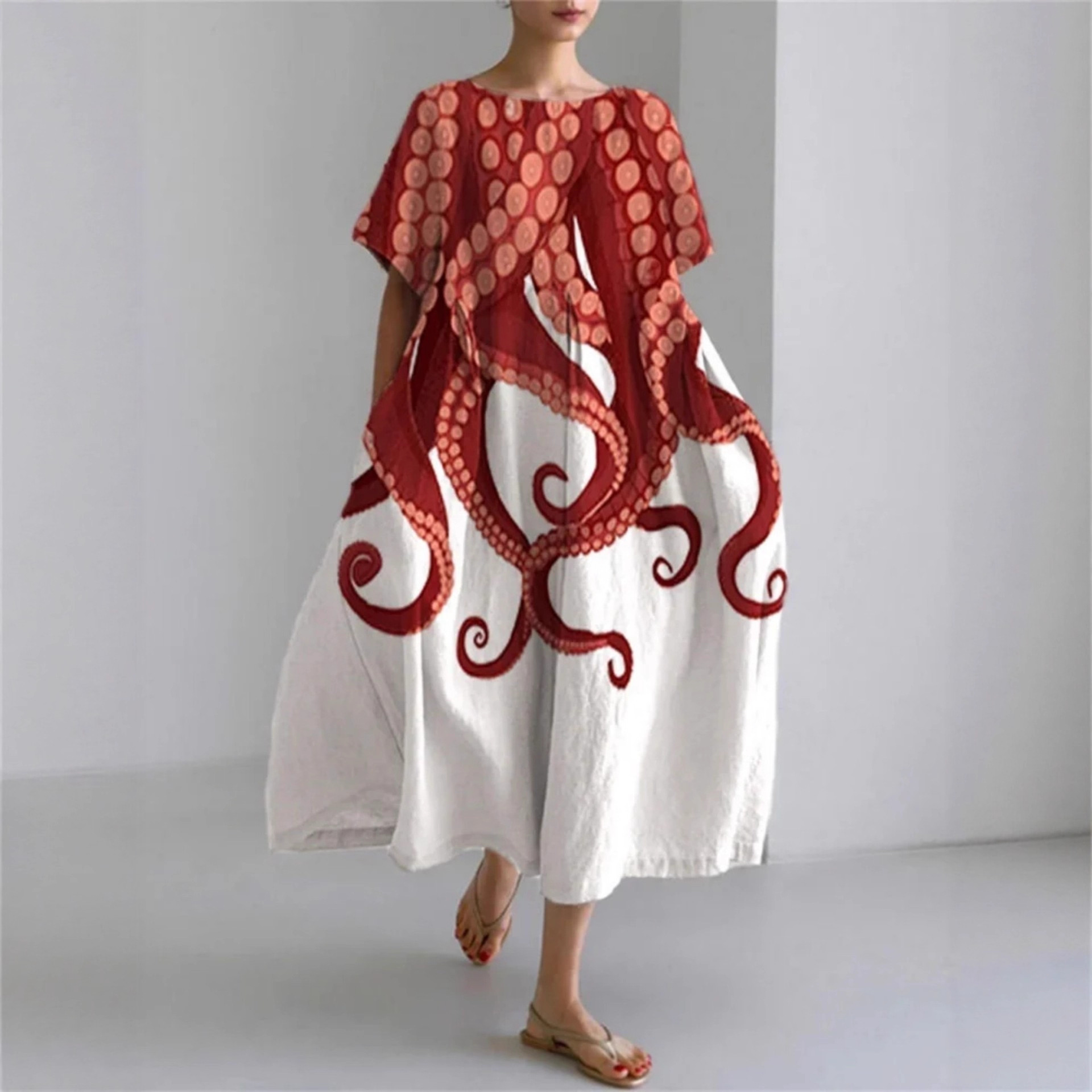 Women's Animal Print Casual A-Line Dress with U-Neck and Short Sleeves