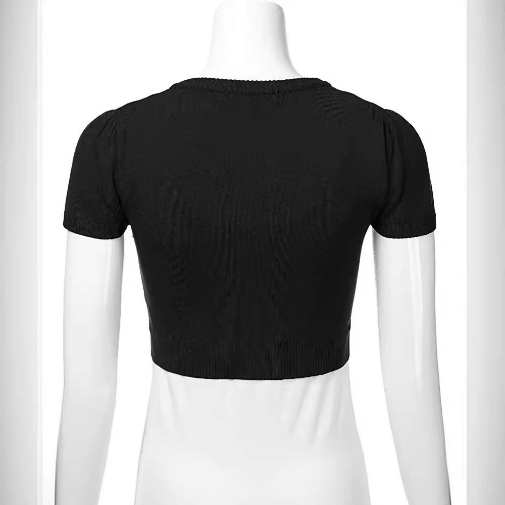 Short Solid V-Neck Button-Front Cardigan Top