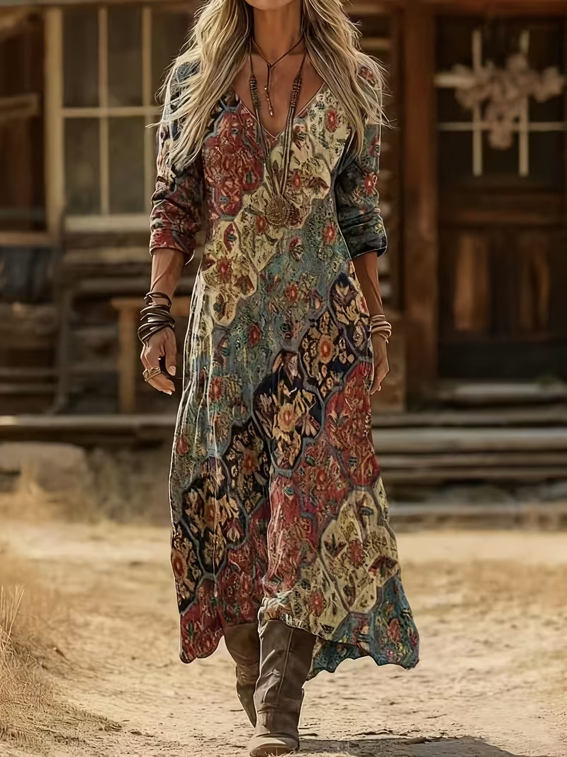 Women's Ocean Floral Print Ruched Midi Dress