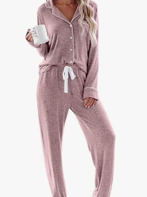 Women's Cuban Collar Printed Long Sleeve Button Set