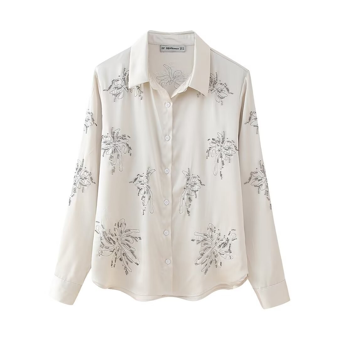 Beaded Embroidered Shirt & Straight-Leg Pants Set