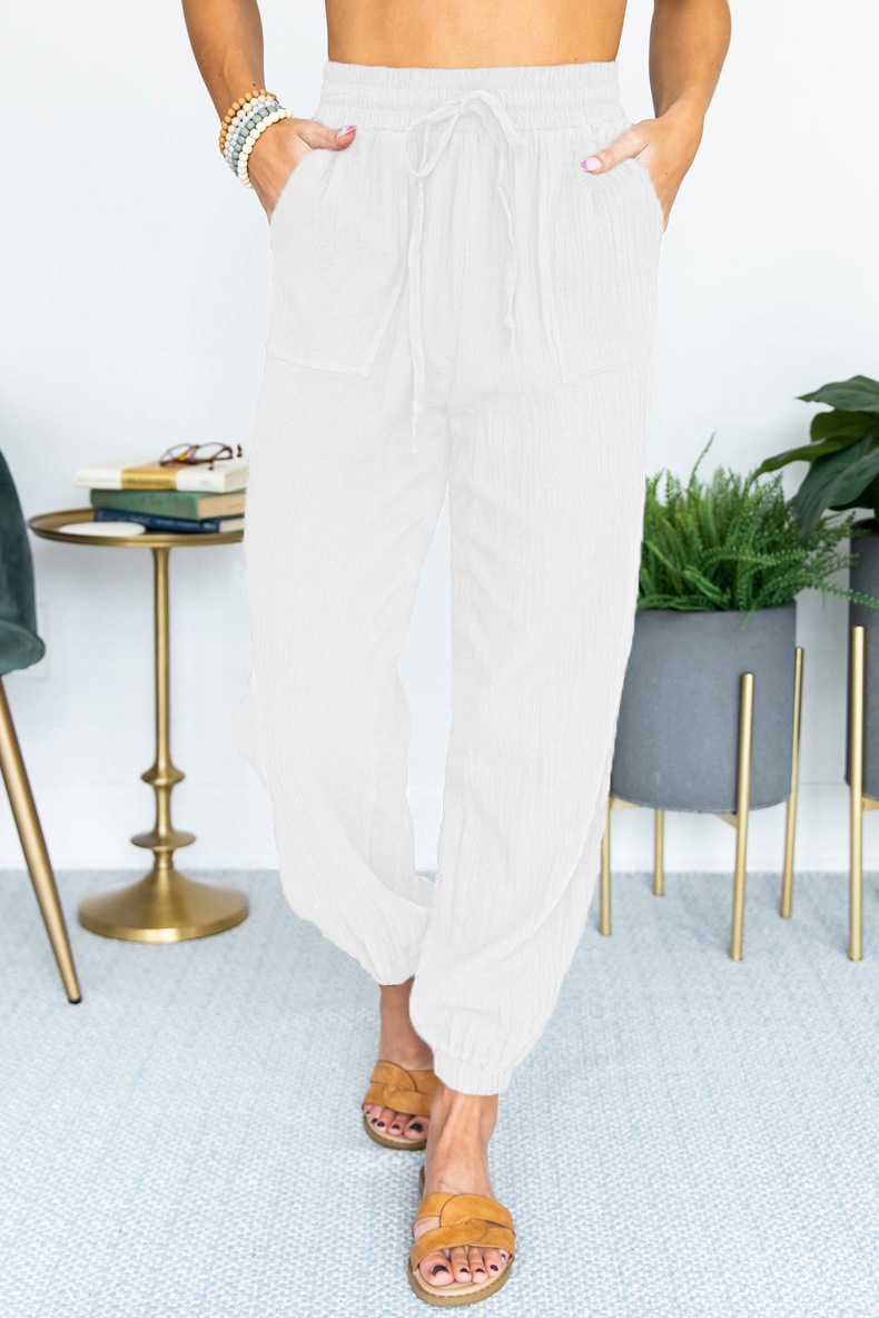 High-Waist Tie Belt Cropped Jogger Pants Casual