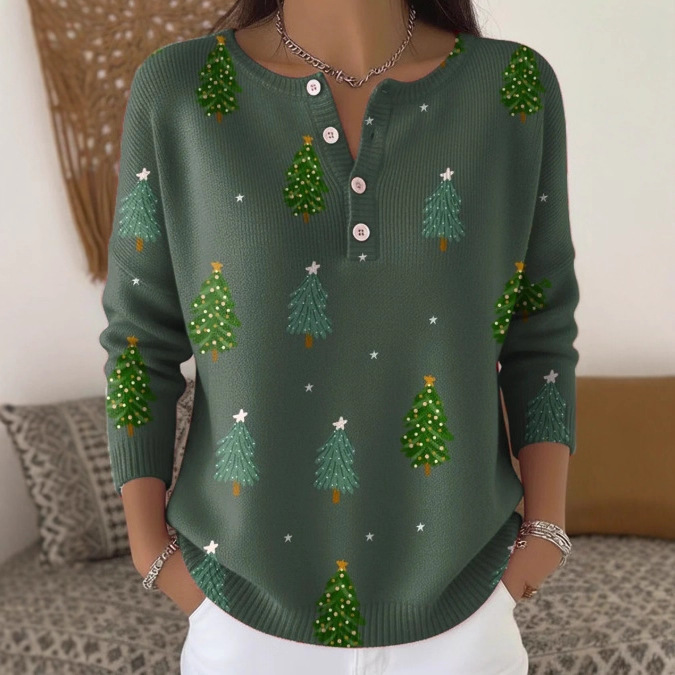 Women's Forest Crow Snowflake Print Button Sweatshirt