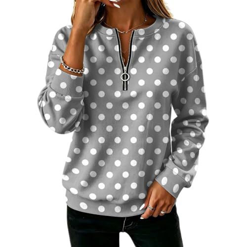 Polka Dot Print Half-Zip Stand Collar Hoodie for Women