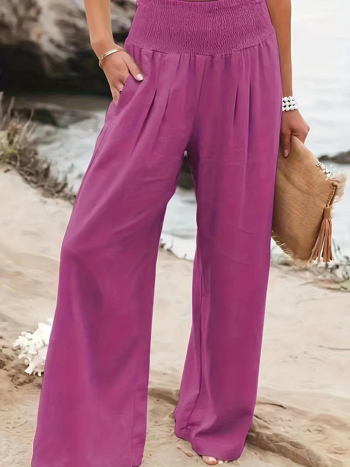 Women's Casual Cotton Distressed Mid-Rise Wide-Leg Pants