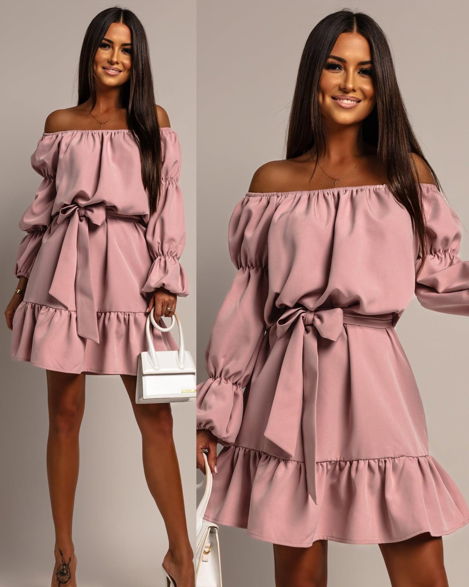Off-Shoulder Lantern Sleeve High Waist Short Dress