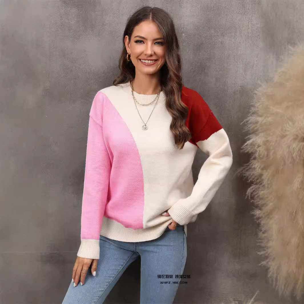 Colorblock Knit Pullover Sweater Slim Fit Women's