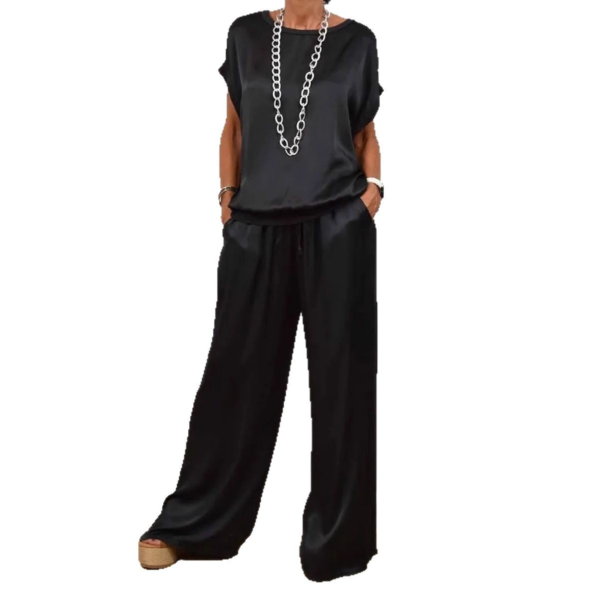 Relaxed-Fit Shirt & Wide-Leg Pants Casual Set