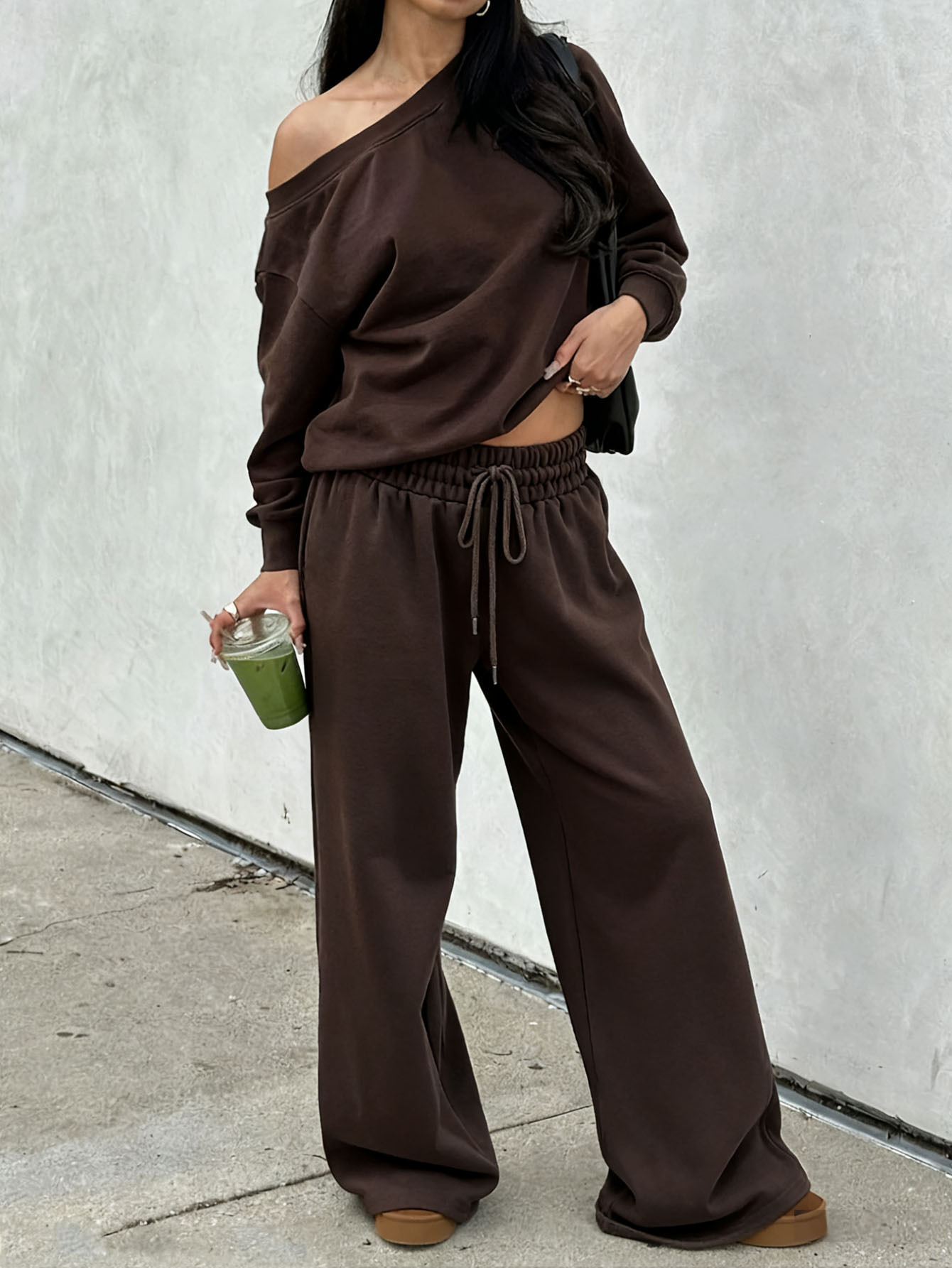 Women's One-Shoulder Long-Sleeve Top and Pants Set