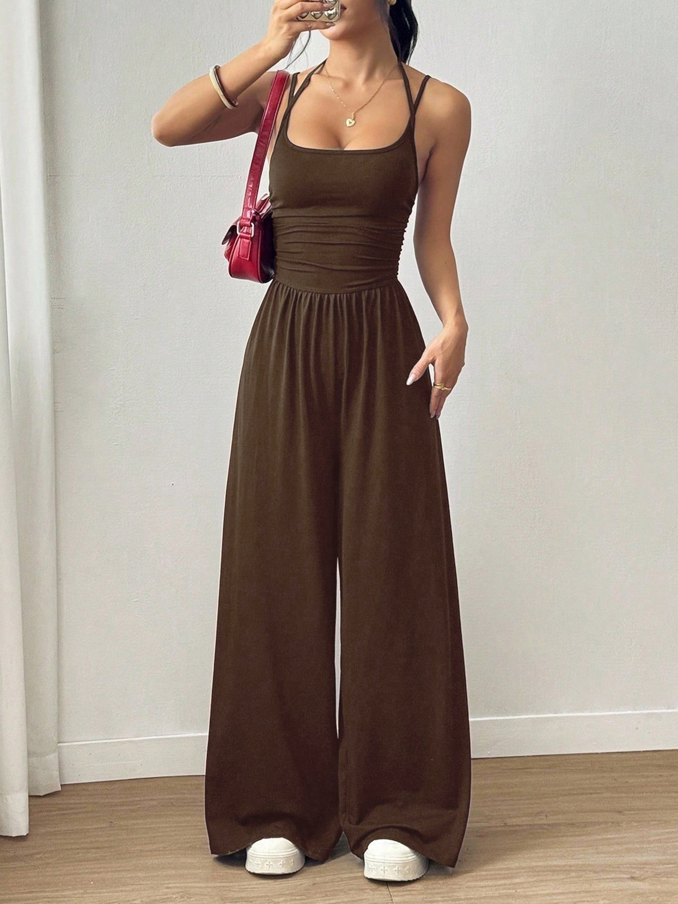 Solid Color Sleeveless Wide-Leg Jumpsuit