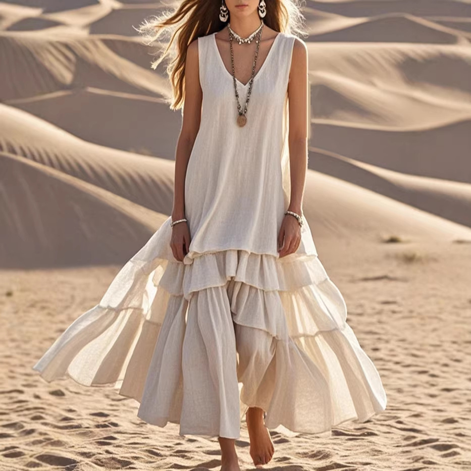 Women's Cotton-Linen Sleeveless Loose Umbrella Dress