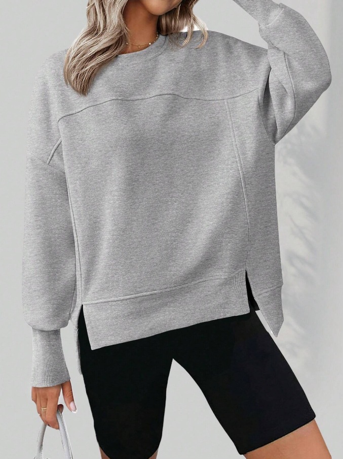 Women's Crewneck Long-Sleeve Split Loose Casual Pullover Sweatshirt