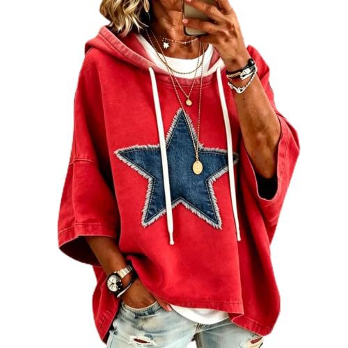 Women's Solid Color Star Print Casual Hoodie