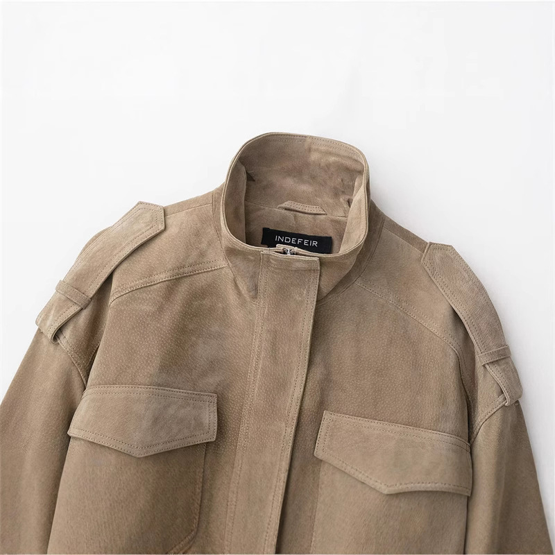 Suede-Texture Faux Leather Jacket for Women