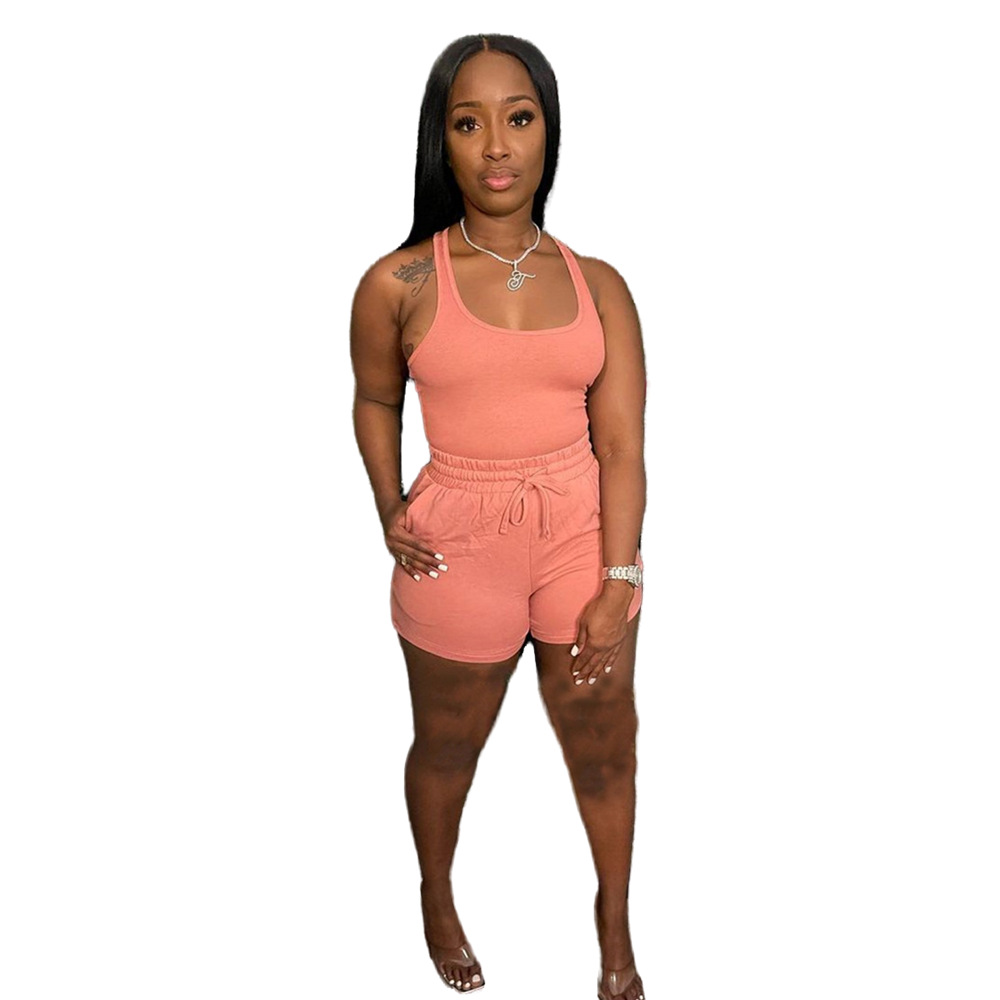 Women's Sexy Two-Piece Tank Top and Shorts Set with Tie Detail