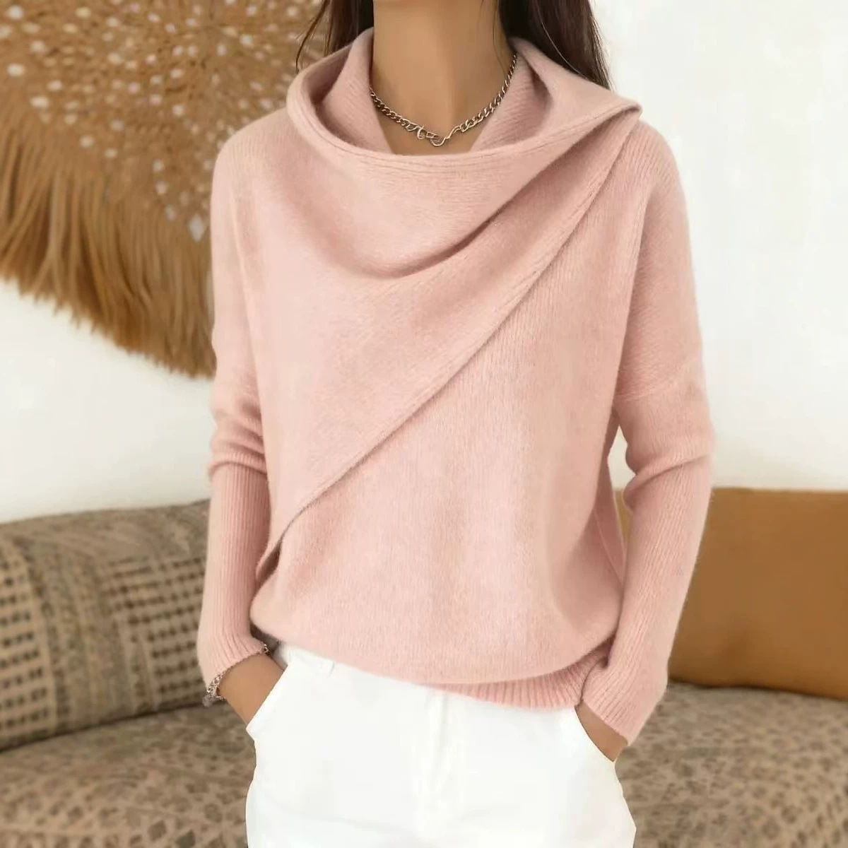 Women's Crewneck Knit Pullover Sweater Casual Loose Solid Color