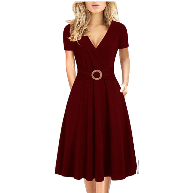 Women's Midi Printed Swing Dress Short Sleeve Pullover