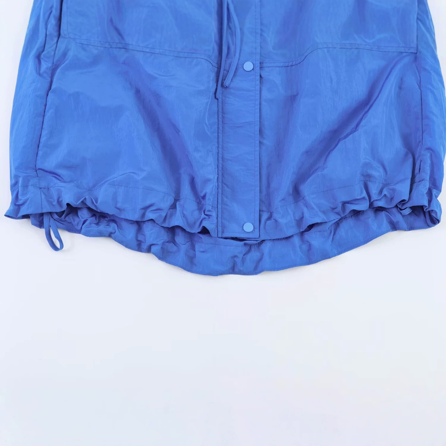 Women's Ruched Nylon Zip Jacket Casual Loose Fit Stand Collar Blue