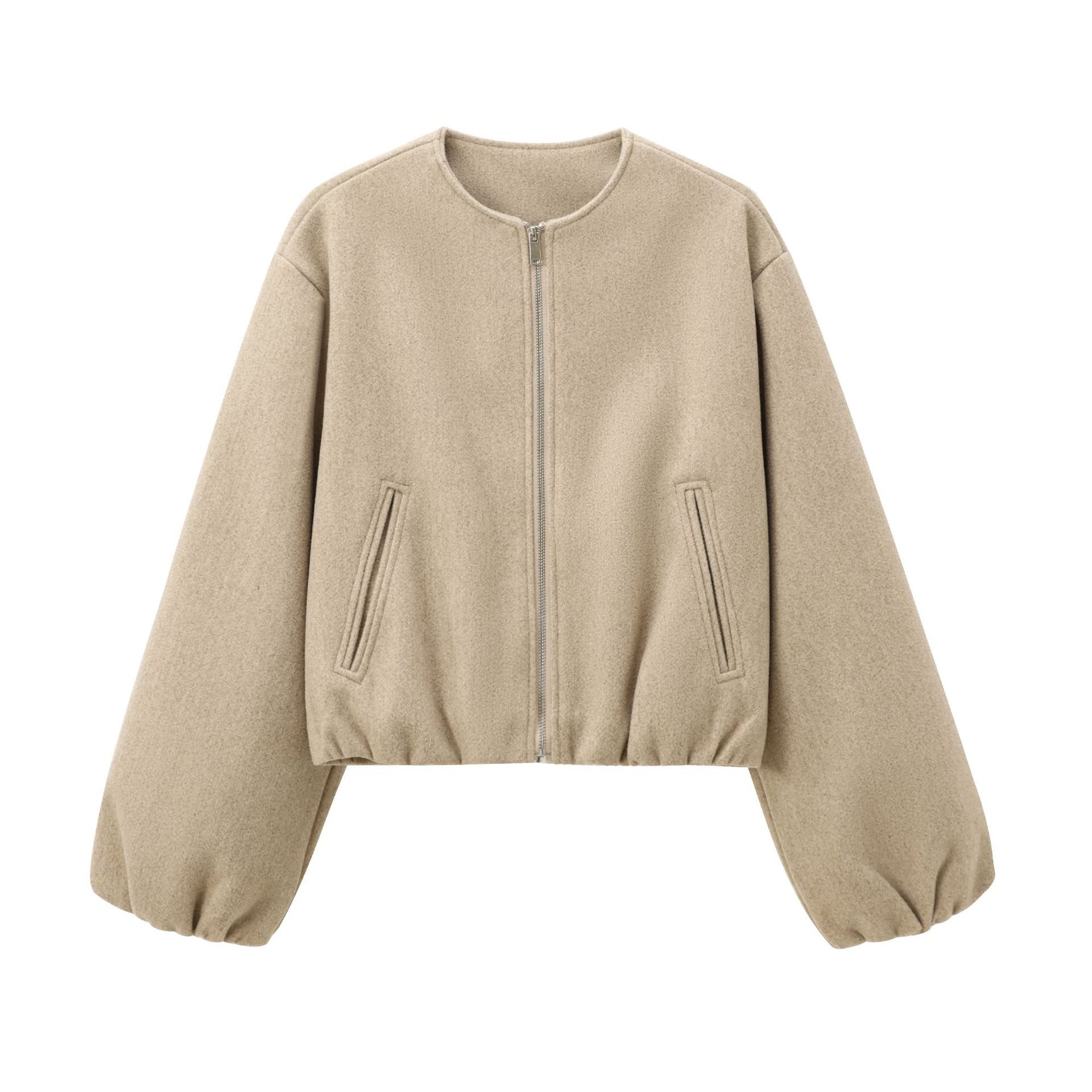 Women's Soft Cropped Bomber Jacket with Round Neck
