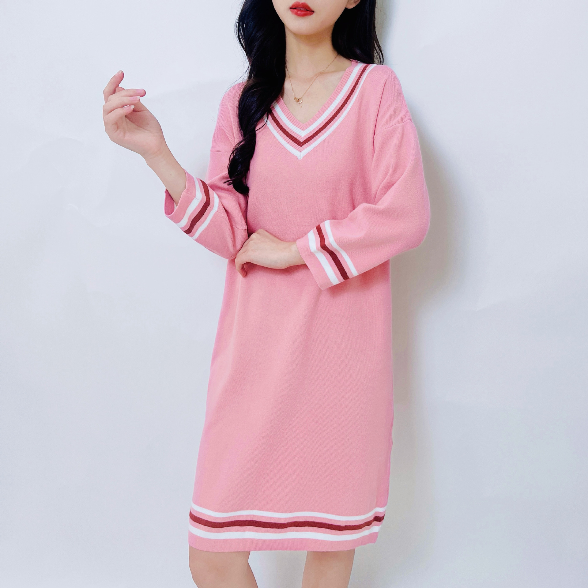 Women's Cropped High-Waist Colorblock V-Neck Knit Short-Sleeve Top