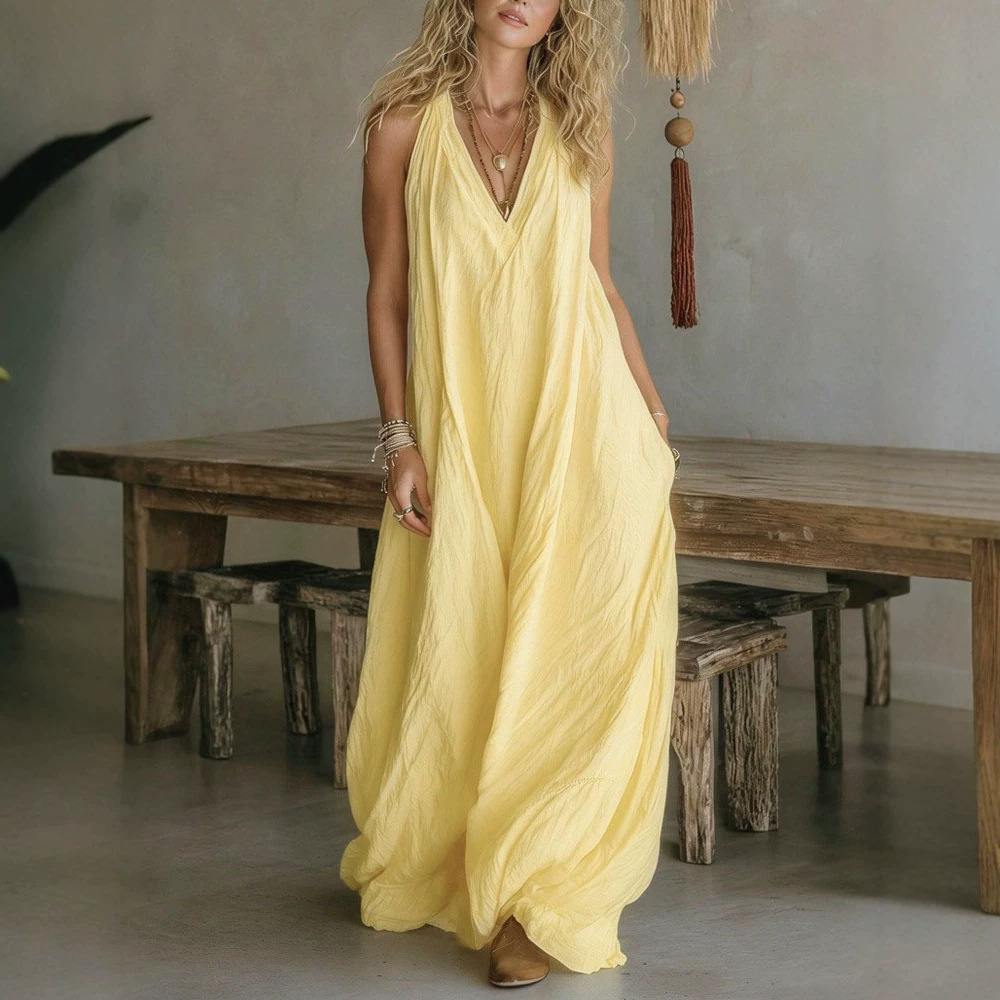 Women's Sleeveless Loose Pocket Long A-Line Dress