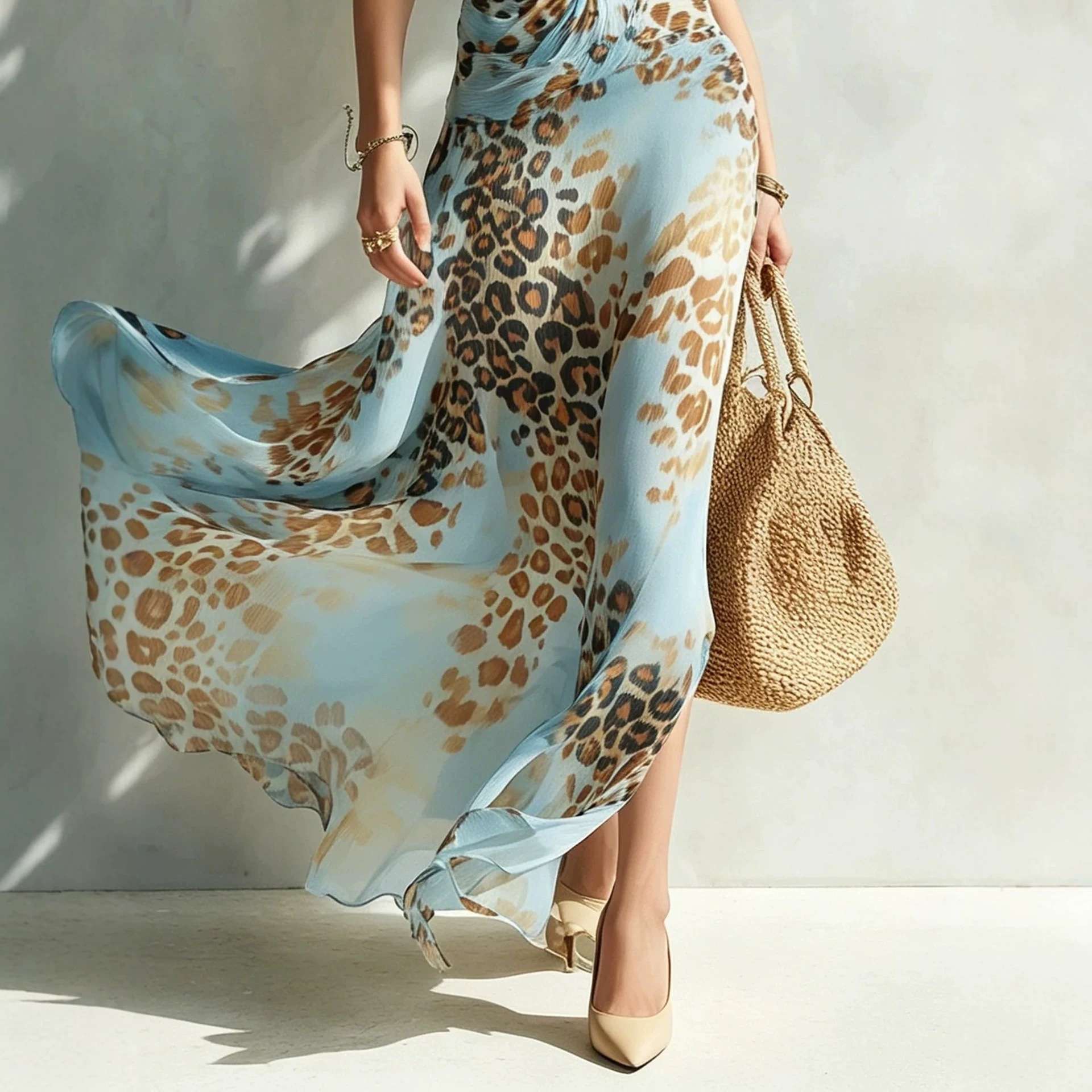Leopard Print Halter Neck Split Maxi Dress