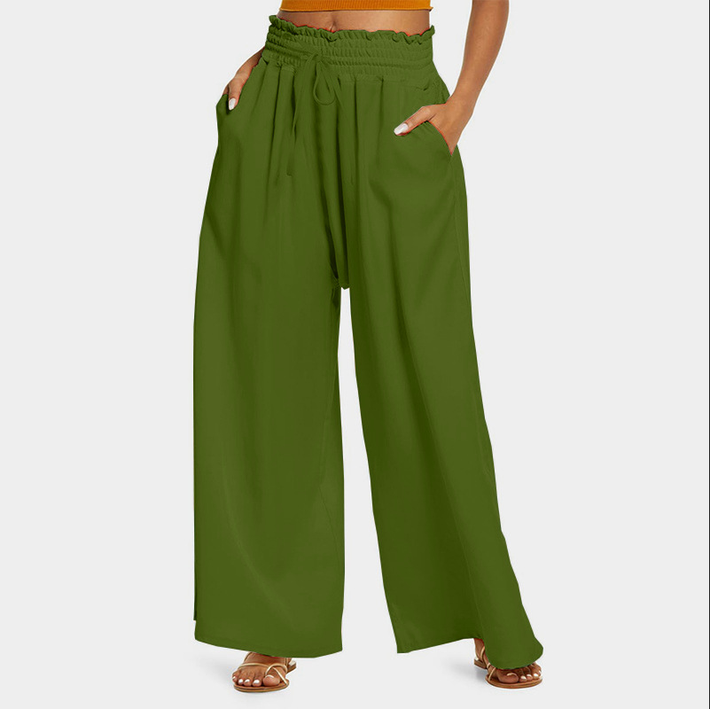Women's High-Waist Wide-Leg Pants Solid Color Loose Casual Trousers