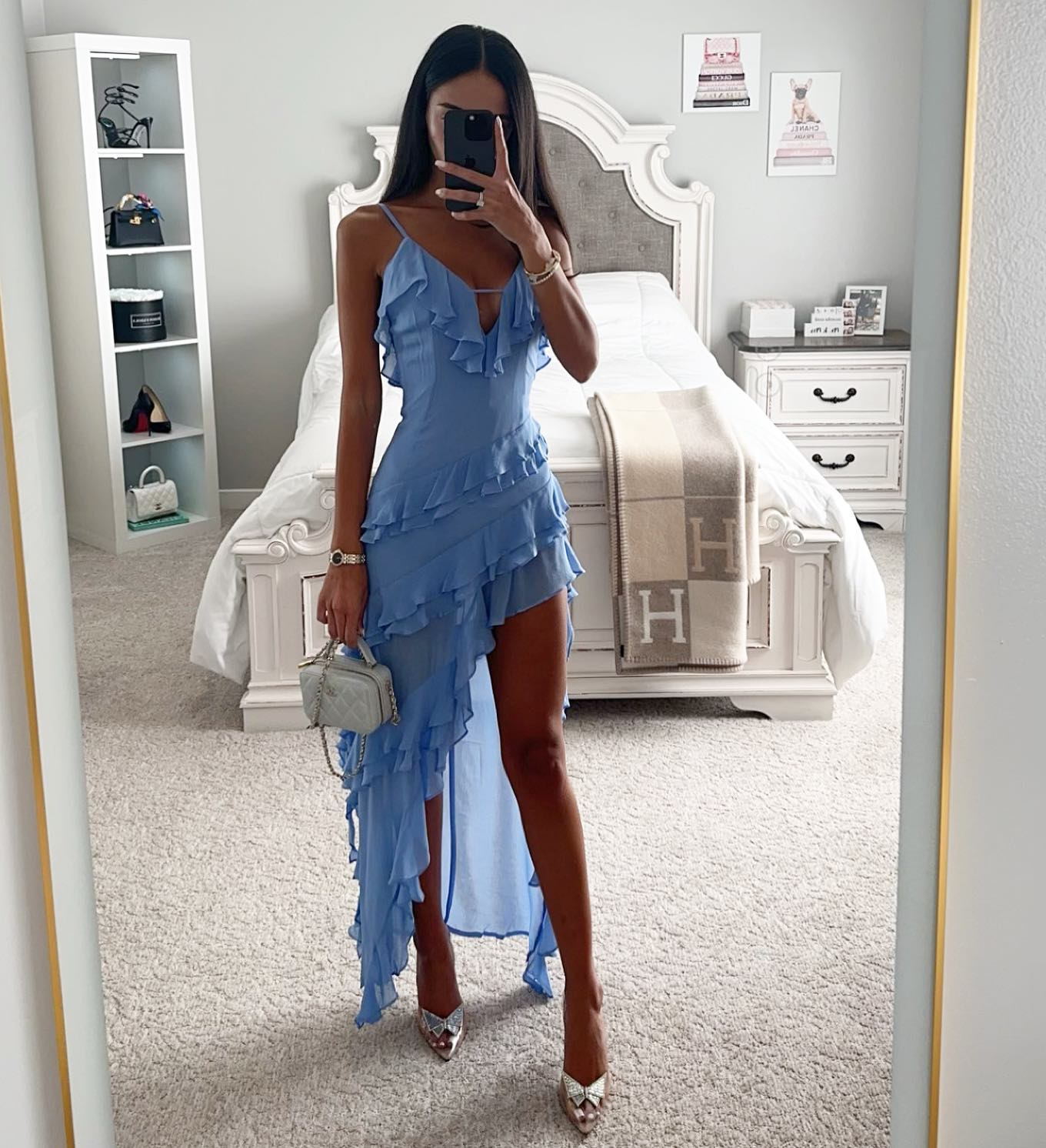 Women's Sleeveless Spaghetti Strap Asymmetrical Ruffle Hem Solid Dress