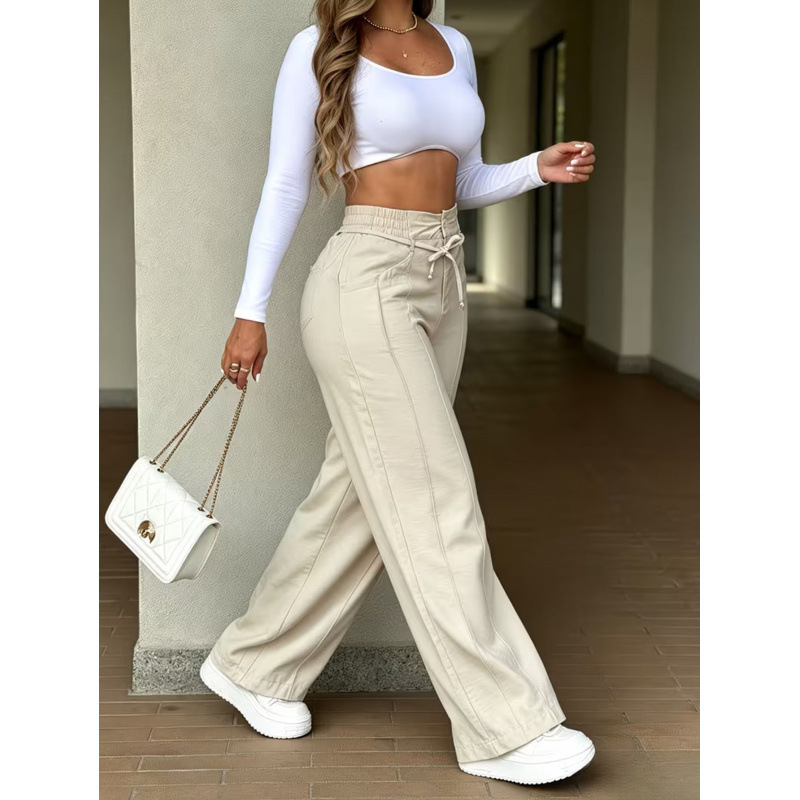 Women's Casual Straight-Leg Drawstring Pants with Pintuck Detail