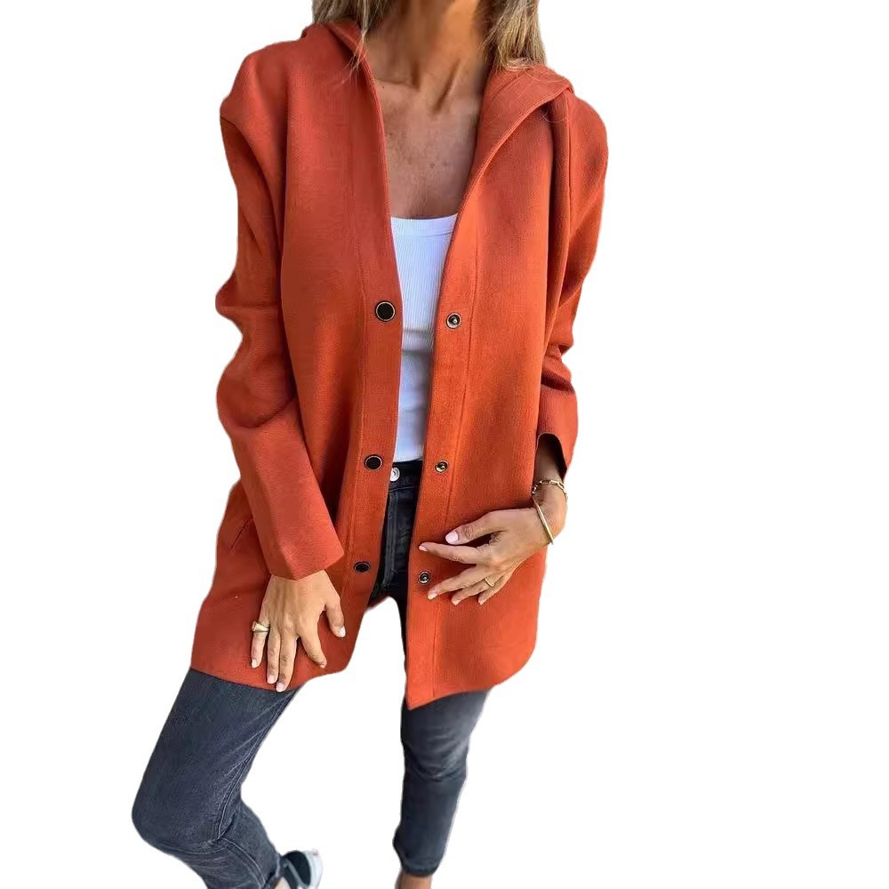 Solid Color Hooded Single-Breasted Casual Jacket