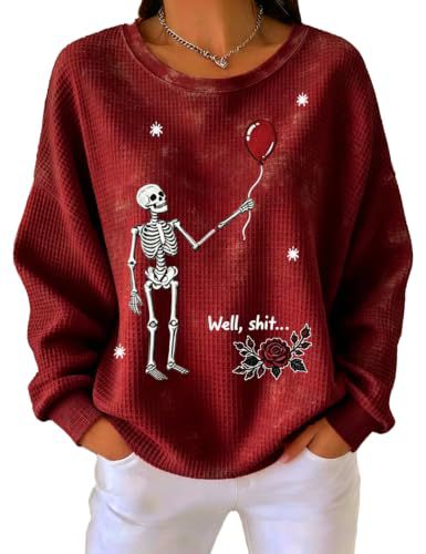 Women's Skull Floral Balloon Print Casual Sweatshirt