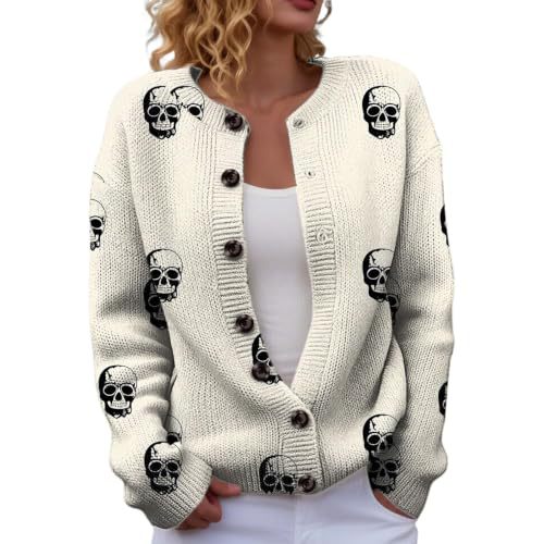Halloween Pumpkin Castle Print Faux Knit Cardigan for Women