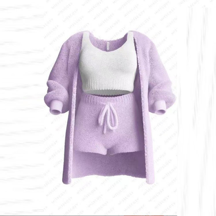 Knit Plush Long-Sleeve Cardigan, Vest & Shorts 4-Piece and 3-Piece Set