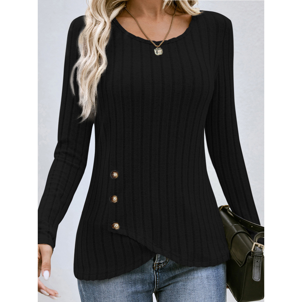 Women's Slim Fit Round Neck Long Sleeve Top