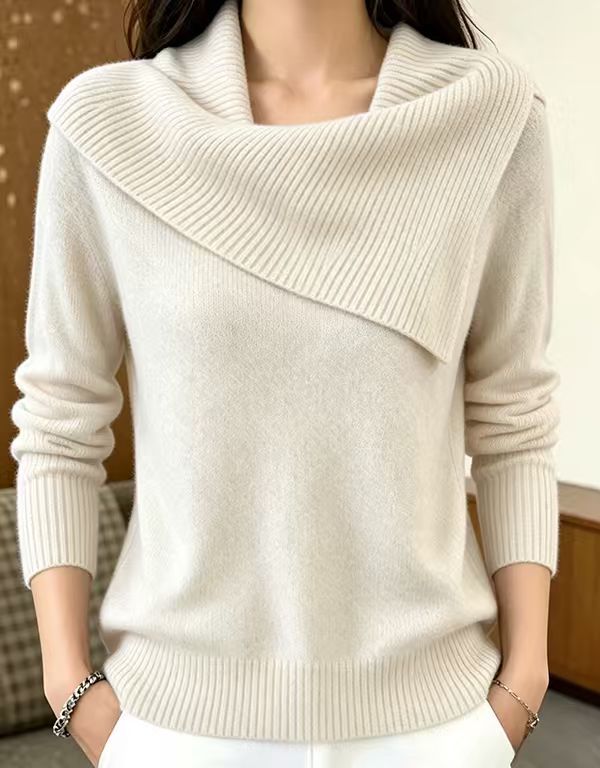 Women's Retro Collared Knit Sweater Loose Fit Pullover