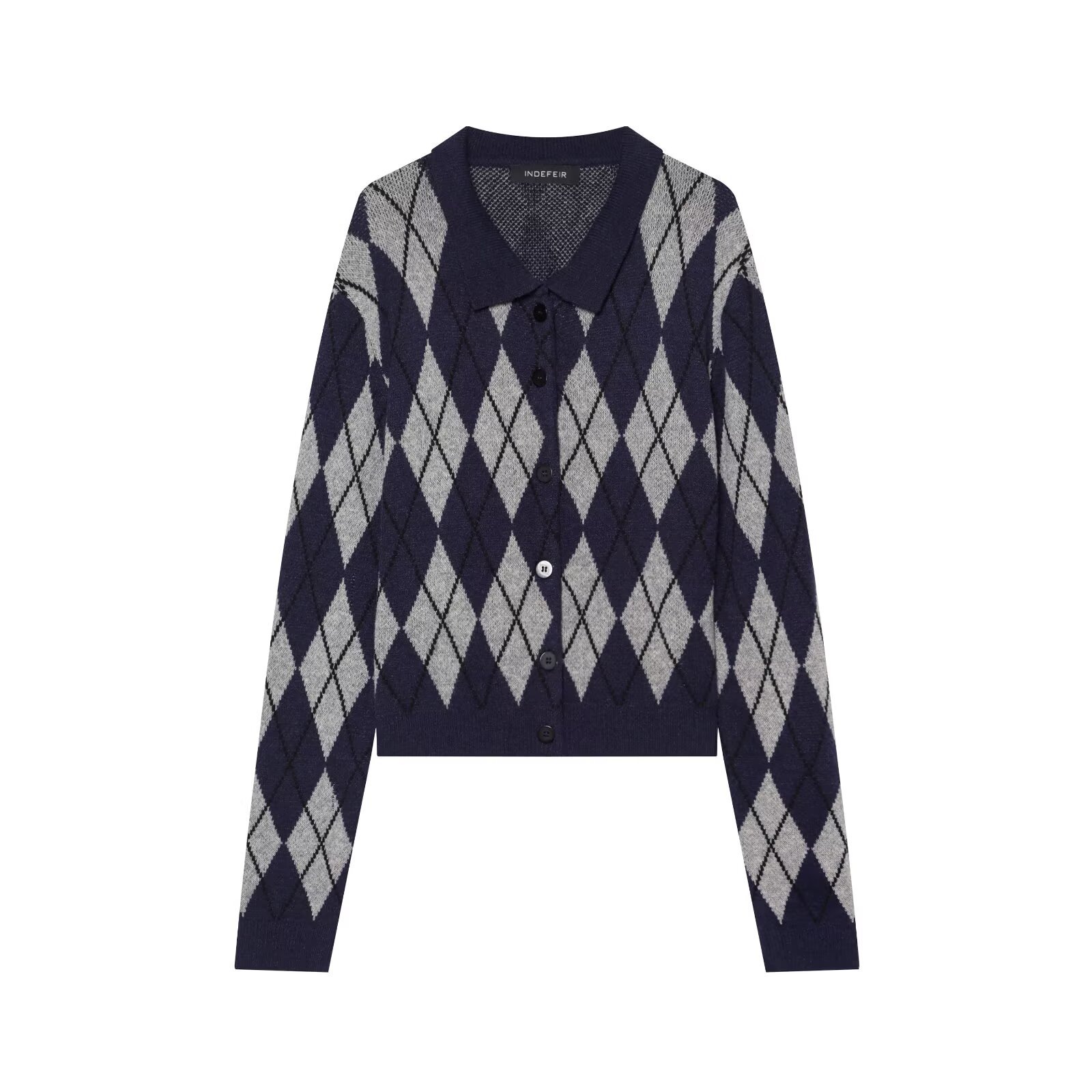 Women's V-Neck Plaid Knit Cardigan Long Sleeve