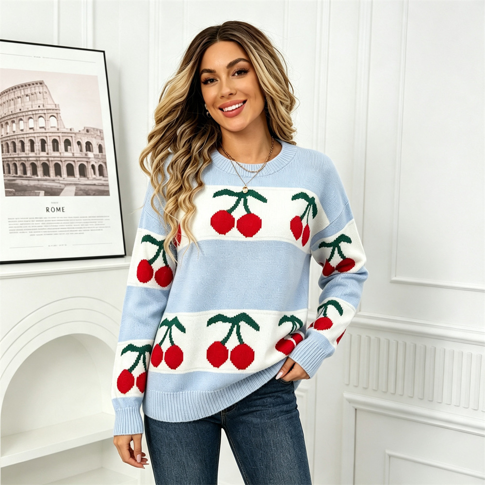 Cherry Jacquard Pullover Sweater