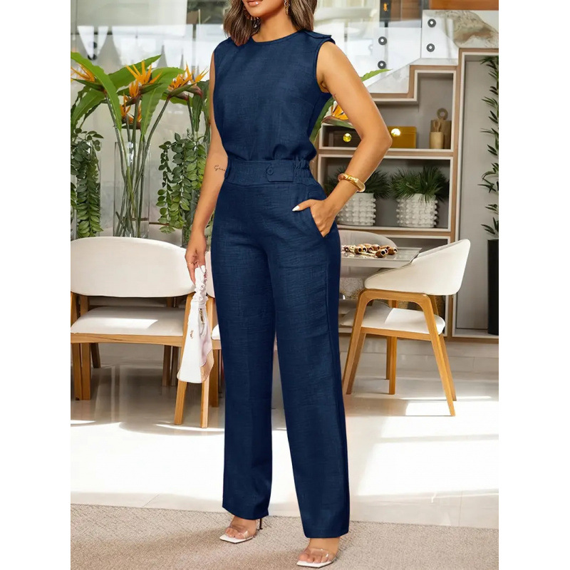 Women's Sleeveless Tank Top and Straight-Leg Pocket Pants Two-Piece Set