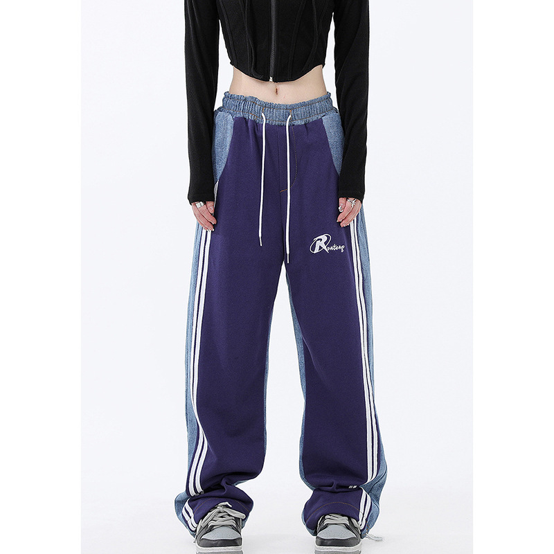 Patchwork Wide-Leg Jeans High-Waist Streetwear