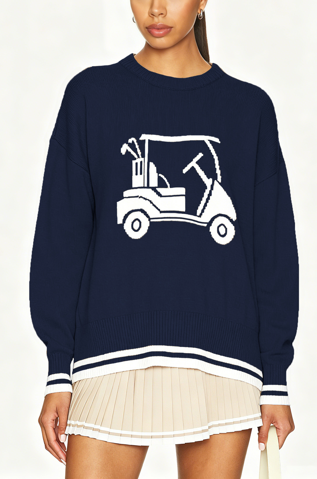 Women's Jacquard Crewneck Pullover Knit Sweater