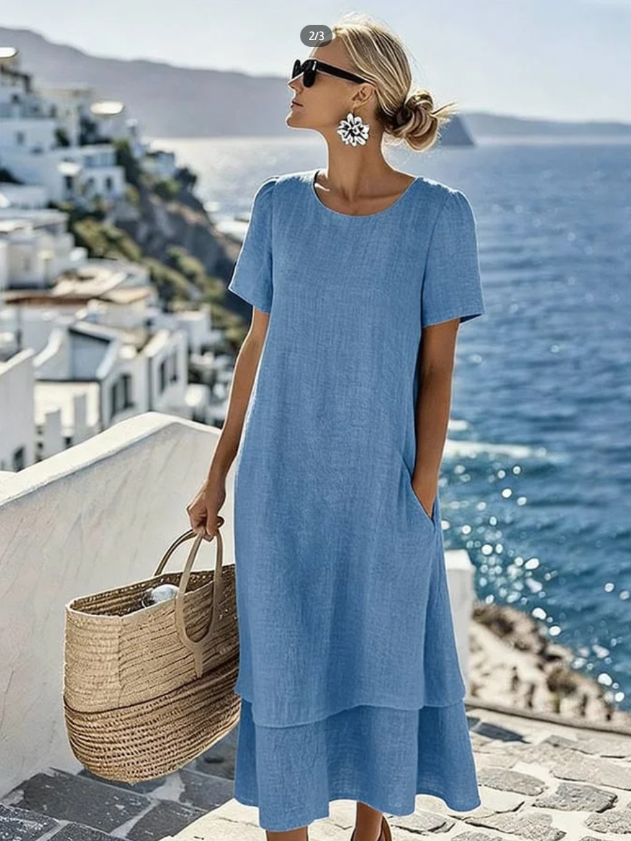Women's Double-Layer Crew Neck Short Sleeve Casual Dress