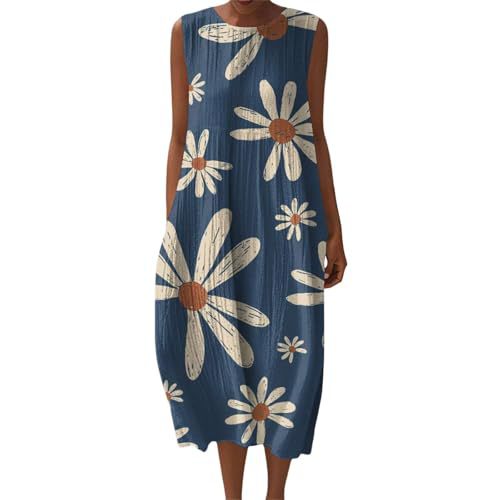 Women's Vintage Floral Print Sleeveless Midi Dress
