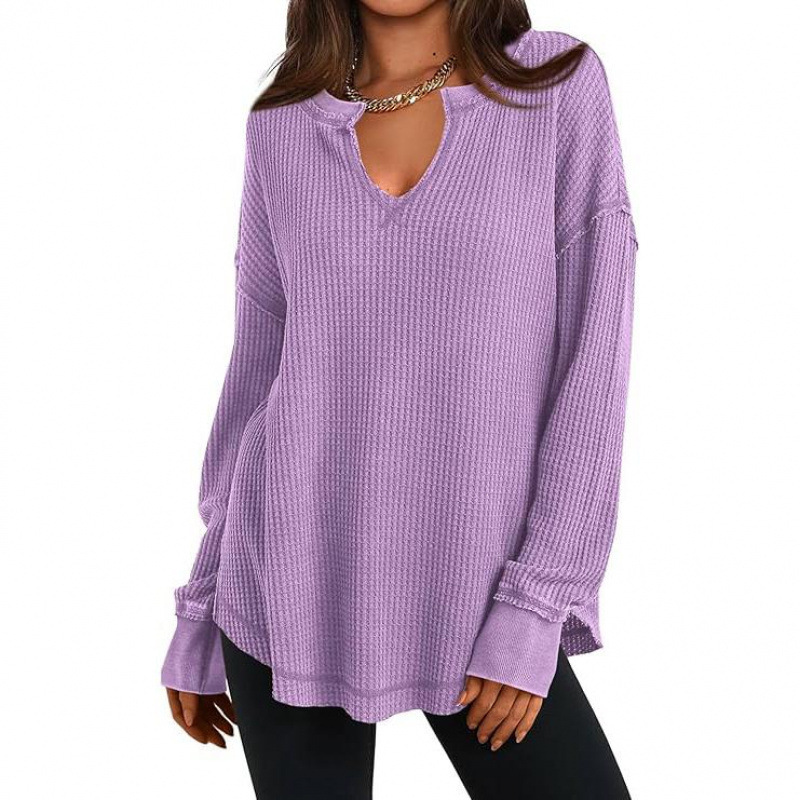 Women's Waffle Knit V-Neck Long Sleeve Cardigan