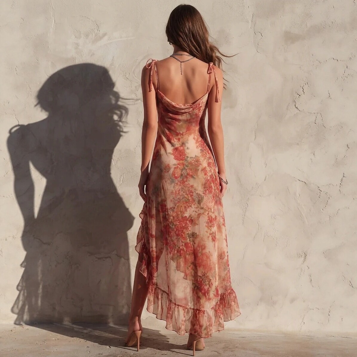French Romantic Floral Print Halter Midi Dress