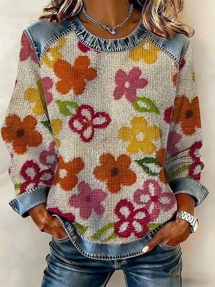 Women's Floral Botanical Print Crewneck Sweatshirt
