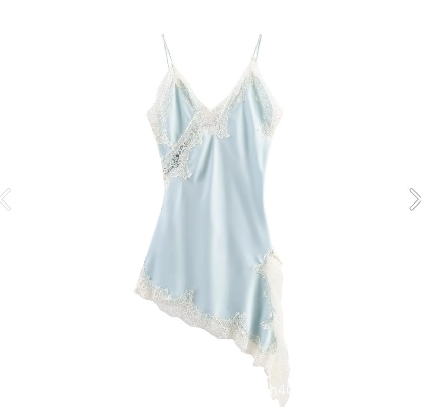Women's Lace Asymmetric Dress with Deep V-Neck Sleeveless Slim Fit